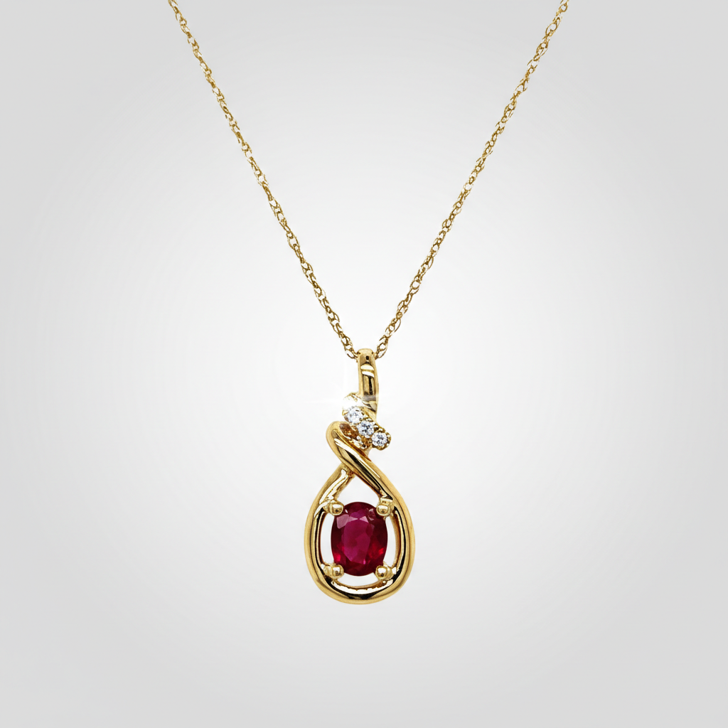 14K Yellow Gold 0.34CT 4x5mm Oval Ruby and 0.02 Carat Total Weight (4) Diamond Pendant