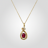 14K Yellow Gold 0.34CT 4x5mm Oval Ruby and 0.02 Carat Total Weight (4) Diamond Pendant