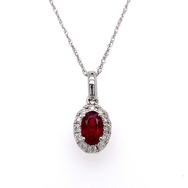 14K White Gold ~1/2 Carat Ruby and 0.12 Carat Total Weight Diamond Pendant