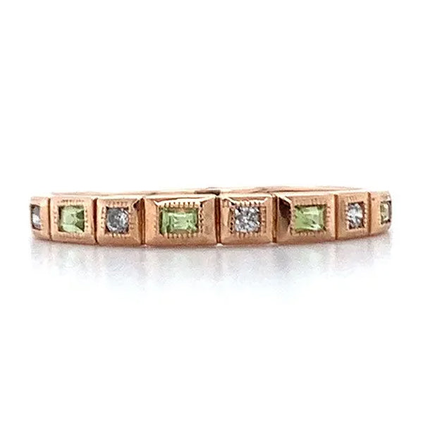 “Iris” 10K Rose Gold Peridot and Diamond Stackable Band Ring