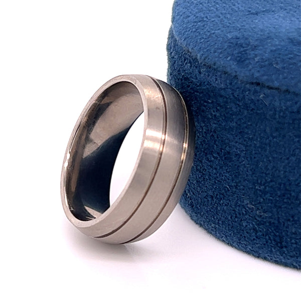 Men’s 8mm Brushed Titanium Wedding Band with 2 Grooves Size 8
