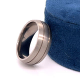 Men’s 8mm Brushed Titanium Wedding Band with 2 Grooves Size 8