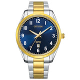 Men's Citizen Quartz Two Tone Stainless Steel Easy Reader Blue Dial Watch