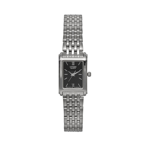 Citizen Women's Rectangular Black Dial Stainless Steel Bracelet Watch