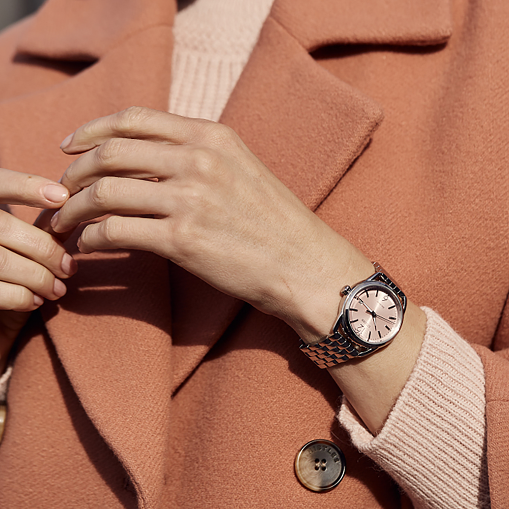 "Kylene" Ladies Eco-Drive Stainless Steel Case and Bracelet Mineral Crystal Pink Dial