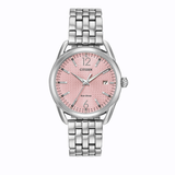 "Kylene" Ladies Eco-Drive Stainless Steel Case and Bracelet Mineral Crystal Pink Dial