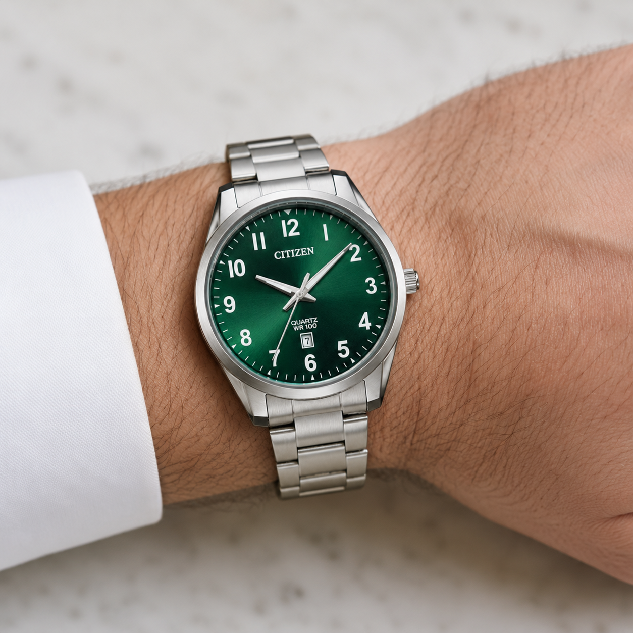 Mrn's Citizen Quartz Green Dial Stainless Steel Watch