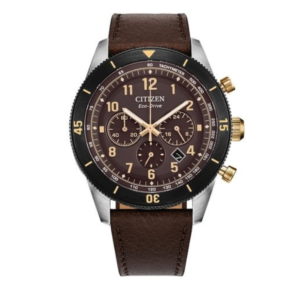 Men's Terra Force Stainless Steel Eco-Drive Brown Strap Watch