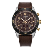 Men's Terra Force Stainless Steel Eco-Drive Brown Strap Watch