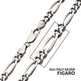 Men's Sterling Silver Black Rhodium Plated 5.5mm x 22-Inch Brushed Satin Finish Figaro Chain 22"