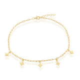 Sterling Silver Yellow Gold Plated Star Paperclip Anklet