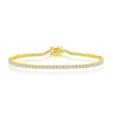 Sterling SilverGold Plated 3mm ound & Rectangle Cubic Zirconia Tennis Bracelet 7"