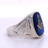 Sterling Silver Blue Stone Masonic Ring