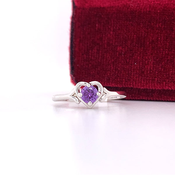 Sterling Silver June Birthstone Ring with ~5x6mm Open Heart Design, Little Girl Jewelry, Size 6