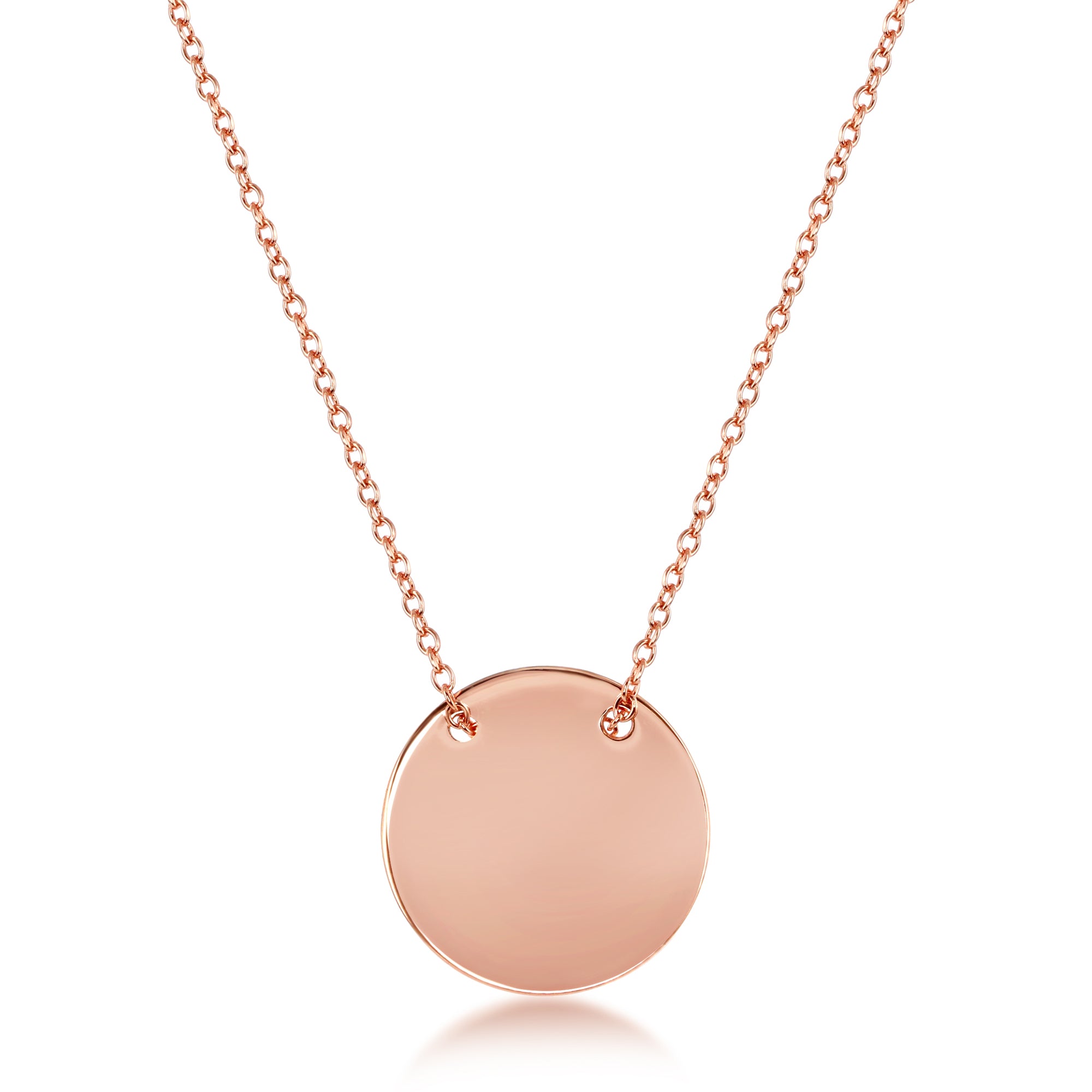Sterling Silver Rose Gold Plated Polished Engravable Disc Necklace 16+2"