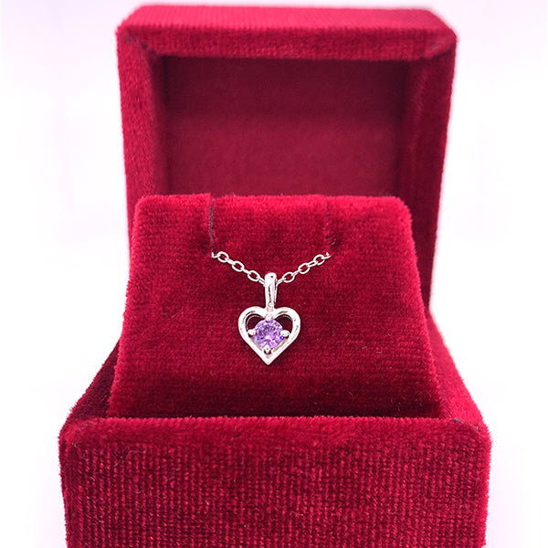 Sterling Silver February Birthstone Heart Pendant –  15" Chain, Little Girl Jewelry