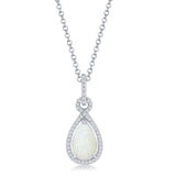 "Henroetta" Sterling Silver Pear-Shaped Opal with Cubic Zirconia Border Pendant