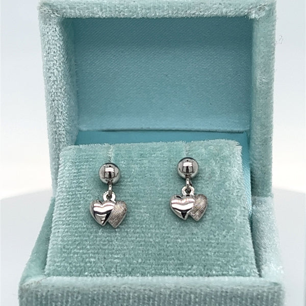 Sterling Silver Safety Back Double Heart Earrings, Little Girl Jewelry