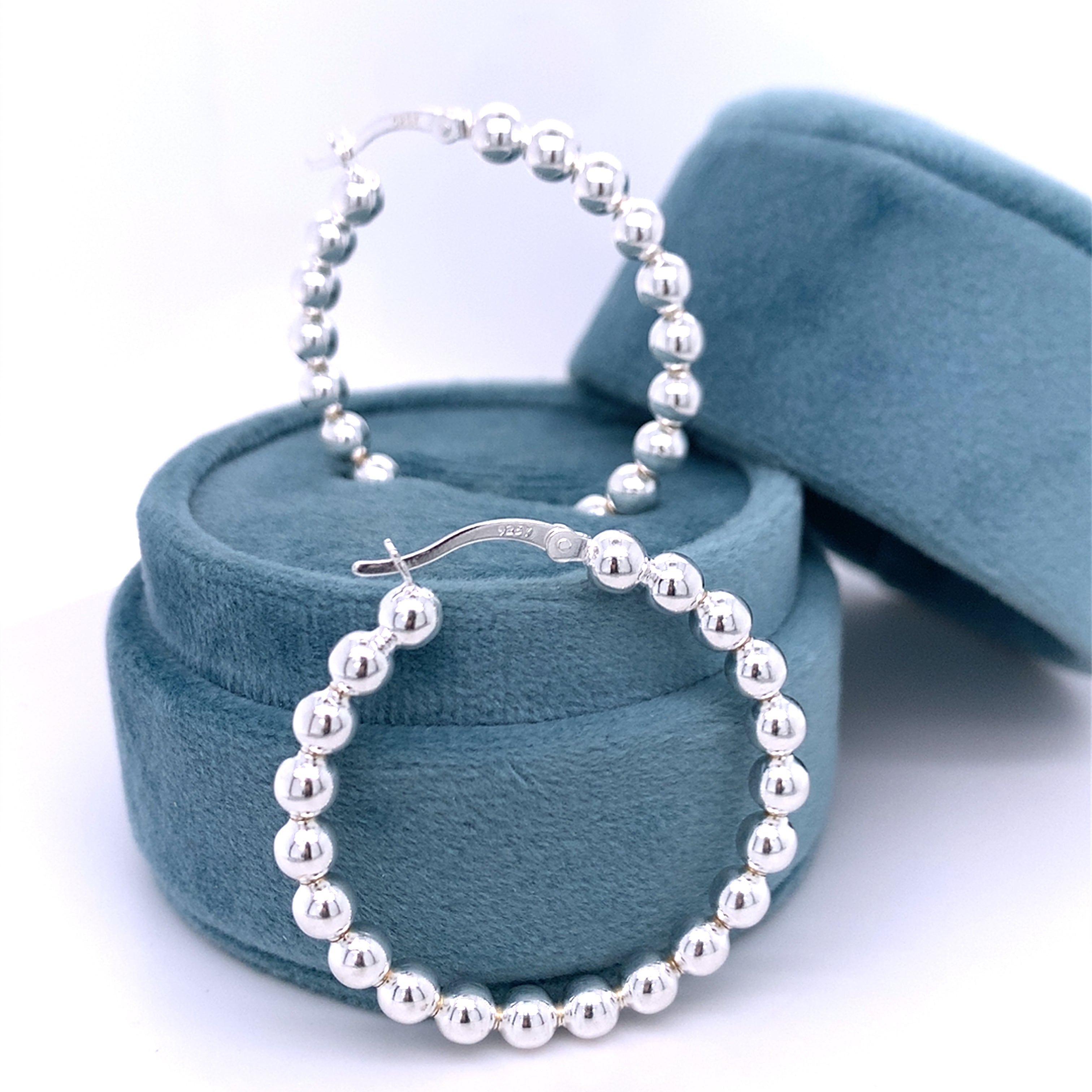 Sterling Silver Multi Bead Click Hoop Earrings