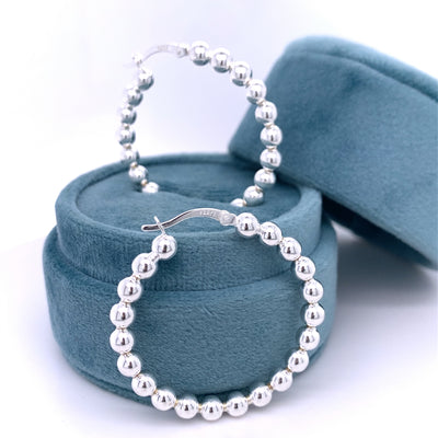 Sterling Silver Multi Bead Click Hoop Earrings