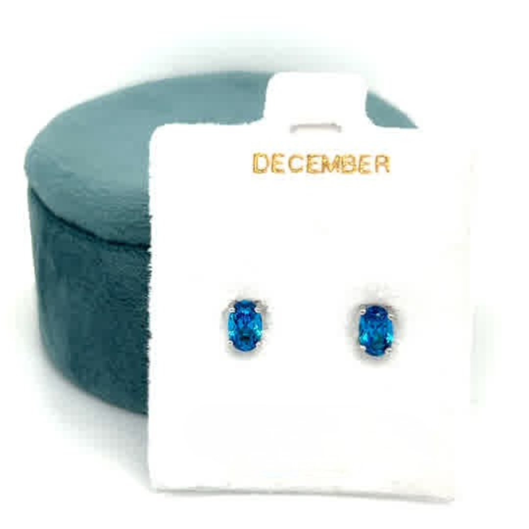 Sterling Silver 4mm Oval December Birthstone Earrings