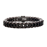 Men's Brown Leather Bracelet with Black IP Accents 8.25"