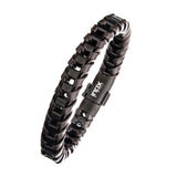 Men's Brown Leather Bracelet with Black IP Accents 8.25"