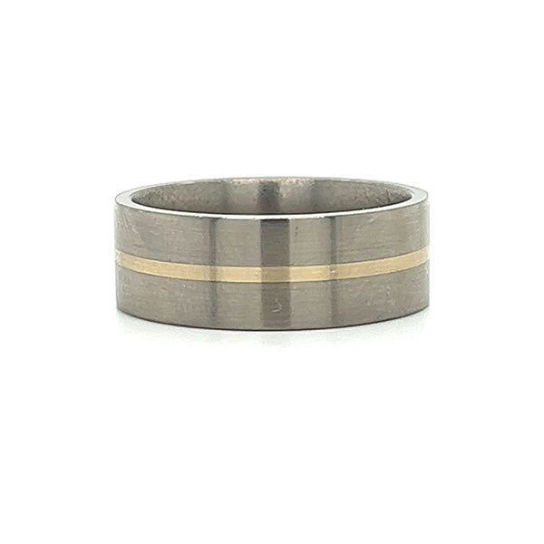 Men's 14K Yellow Gold and Titanium with Satin Finish 8mm Wedding Band Size 9.25