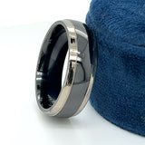 Men’s Titanium Grey and Black Polished Wedding Band – 8mm (Size 12.5)
