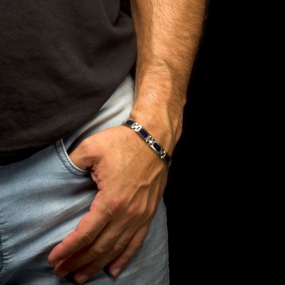 Men’s Matte Stainless Steel Blue Sand Inlay Bracelet – 8.25–8.75"