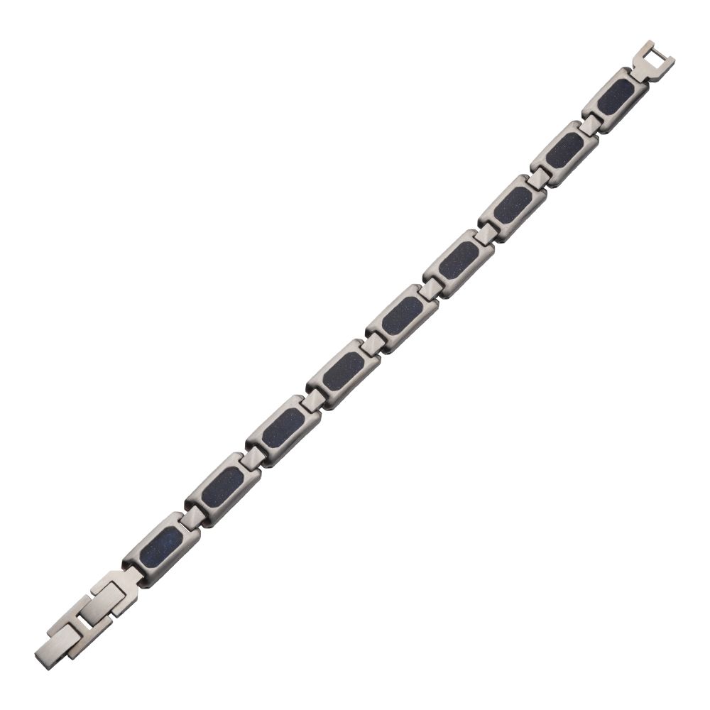 Men’s Matte Stainless Steel Blue Sand Inlay Bracelet – 8.25–8.75"
