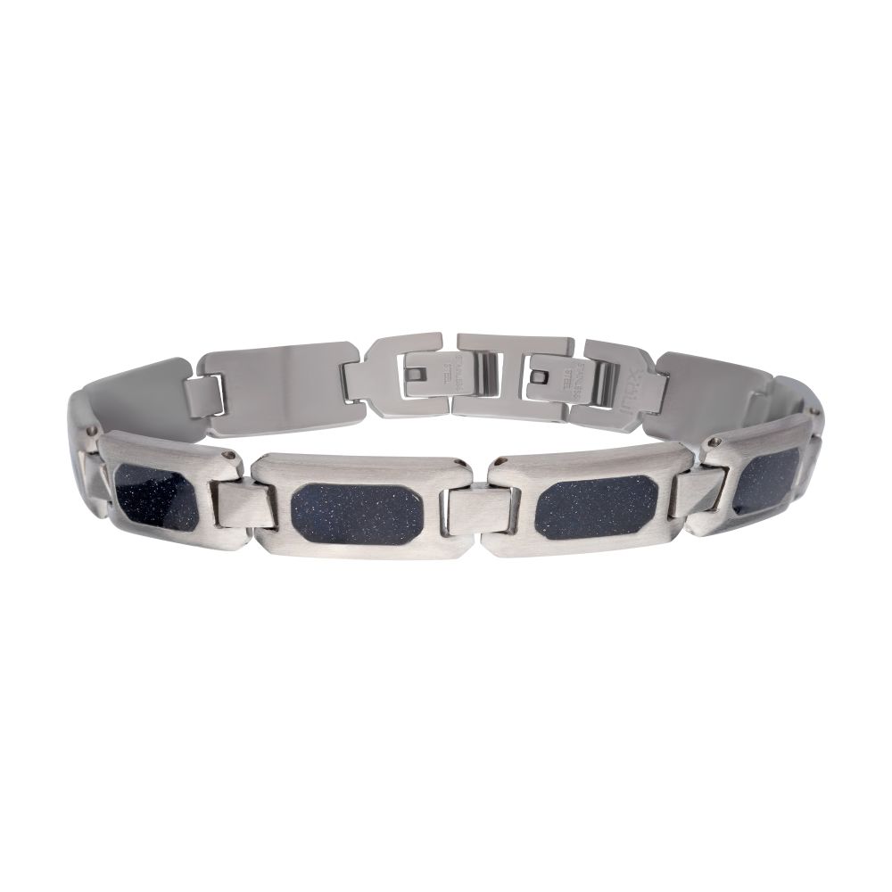 Men’s Matte Stainless Steel Blue Sand Inlay Bracelet – 8.25–8.75"