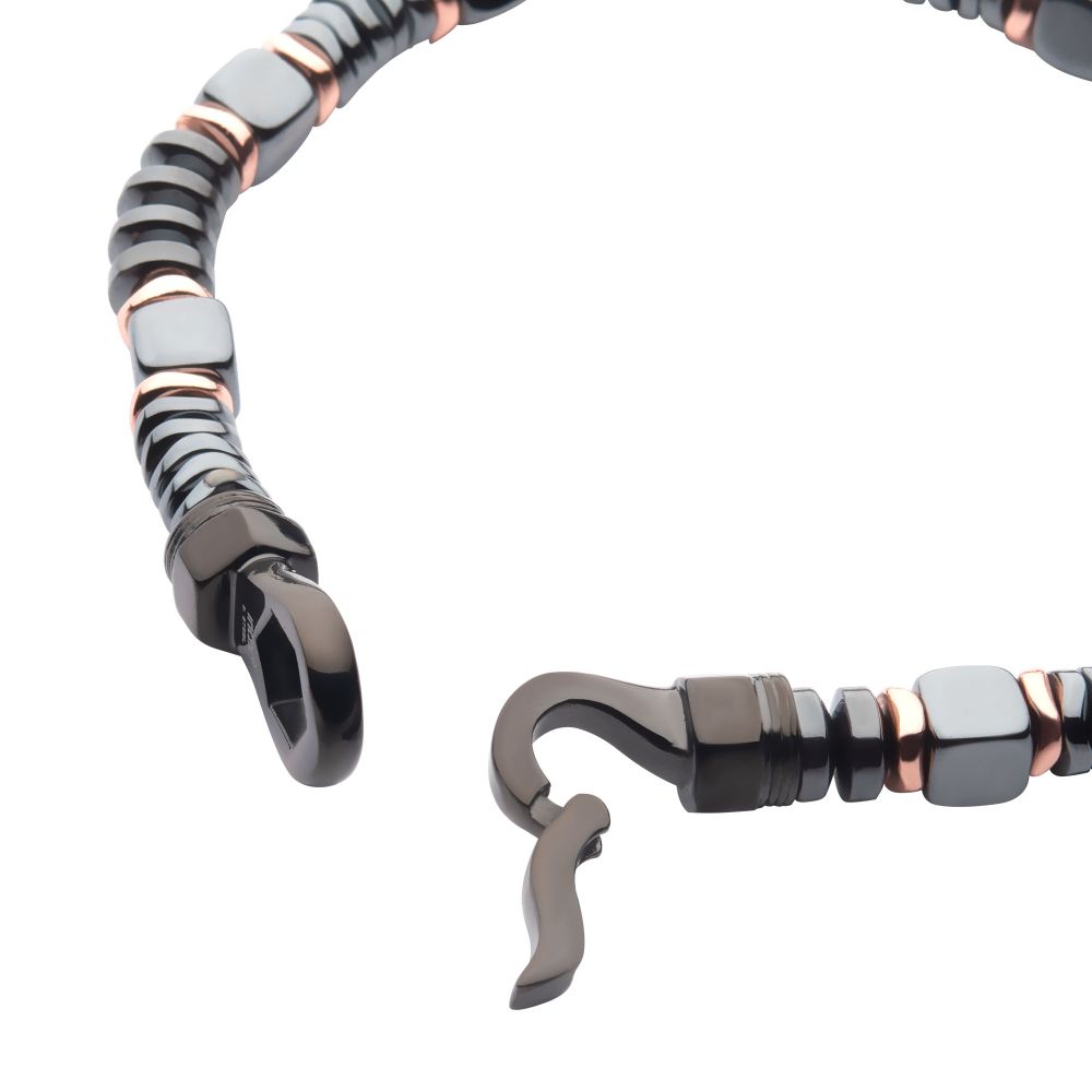 Men's 6mm Black and Rose Hematite Bead Bracelet 8.5"