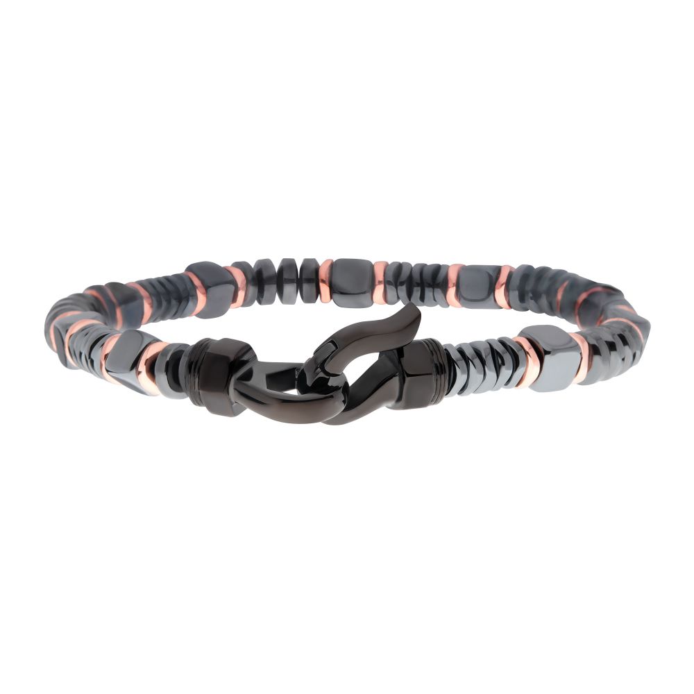Men's 6mm Black and Rose Hematite Bead Bracelet 8.5"