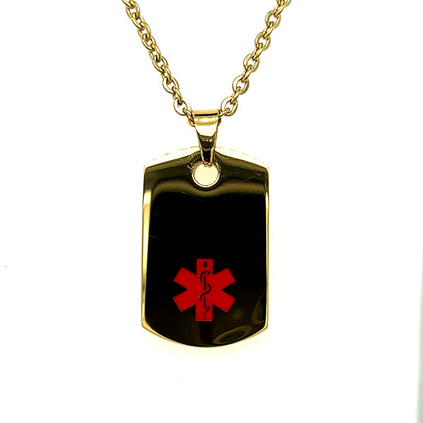 Stainless Steel Yellow Tone Medical Dog Tag Pendant
