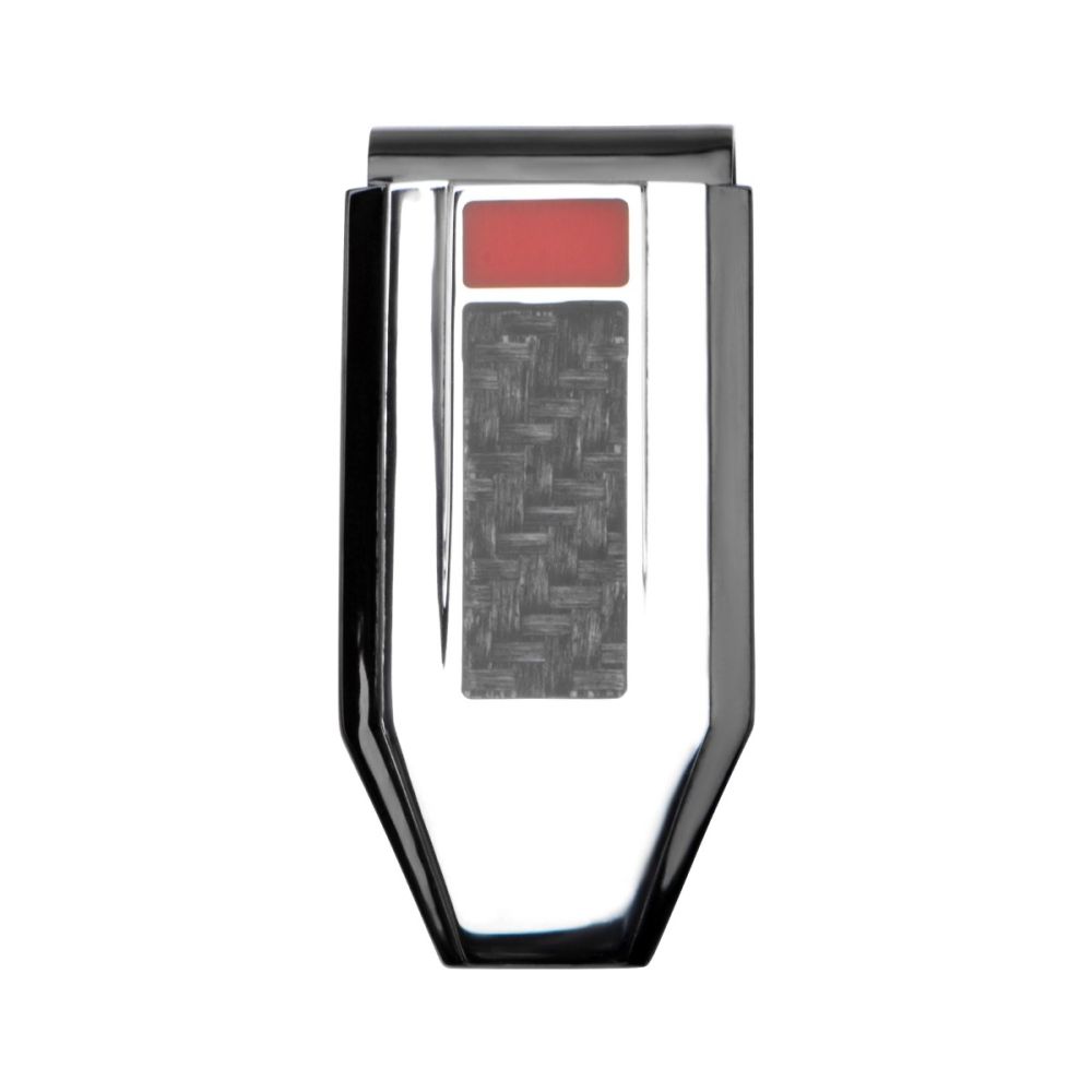 Men's Stainless Steel Polished Finish Black IP Money Clip with Red Carbon Fiber Weave Inlay