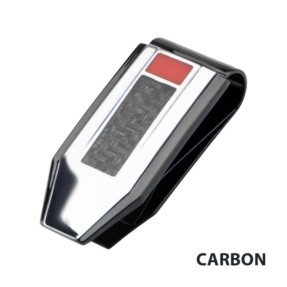 Men's Stainless Steel Polished Finish Black IP Money Clip with Red Carbon Fiber Weave Inlay