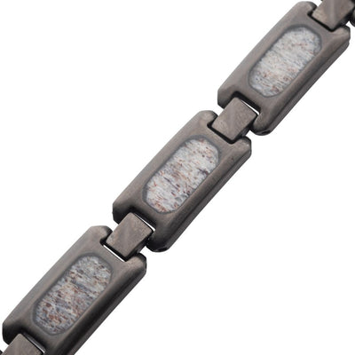 Men's Stainless Steel 9.5mm Matte Finish Gun Metal Plated Deer Antler Inlay Link Bracelet