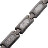 Men's Stainless Steel 9.5mm Matte Finish Gun Metal Plated Deer Antler Inlay Link Bracelet