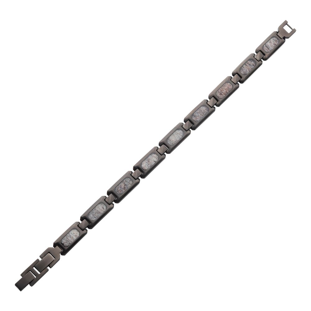 Men's Stainless Steel 9.5mm Matte Finish Gun Metal Plated Deer Antler Inlay Link Bracelet