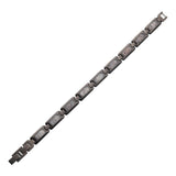 Men's Stainless Steel 9.5mm Matte Finish Gun Metal Plated Deer Antler Inlay Link Bracelet