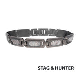 Men's Stainless Steel 9.5mm Matte Finish Gun Metal Plated Deer Antler Inlay Link Bracelet