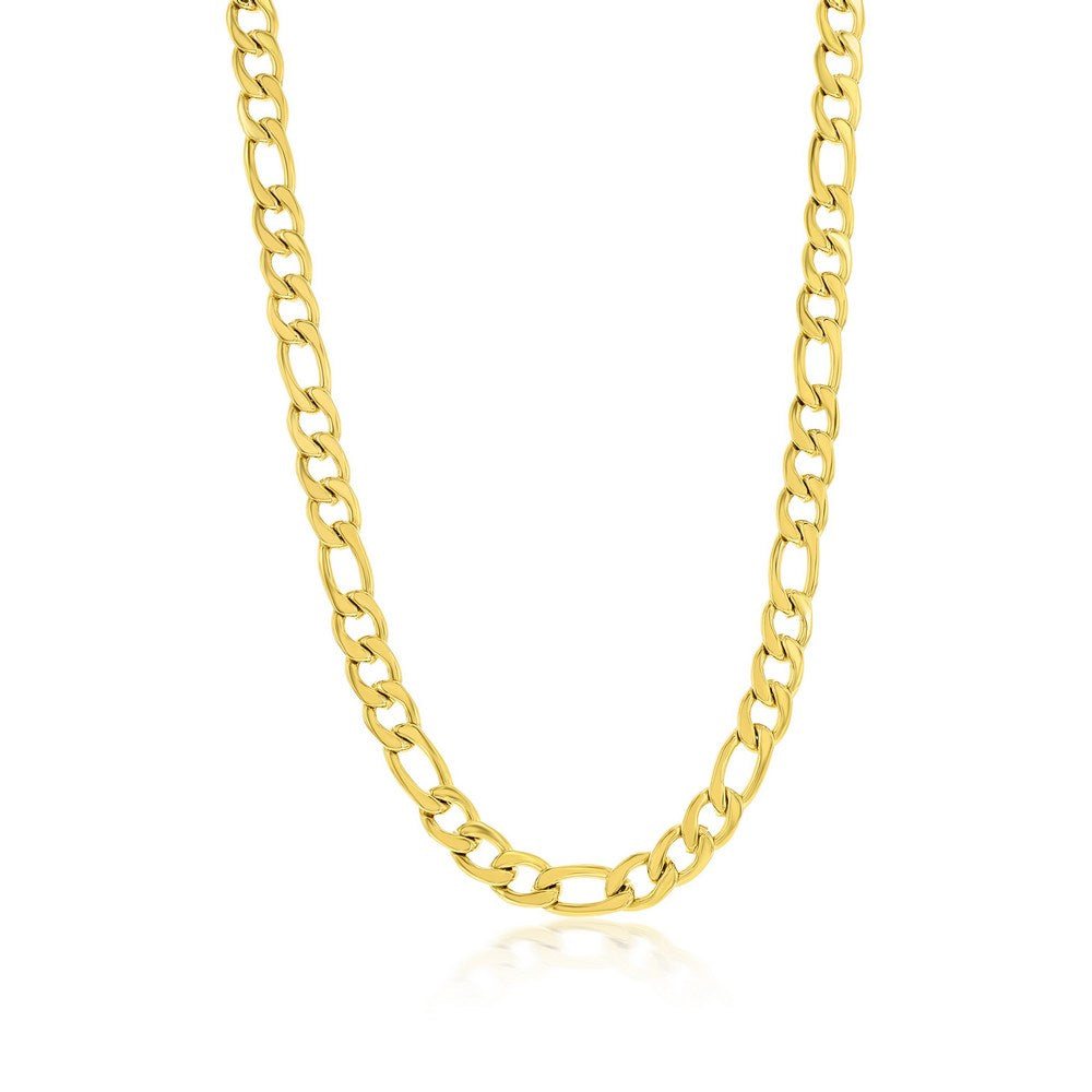 Stainless Steel Gold Plated Figaro Chain Necklace 24"