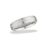 Men's 6mm Domed Brushed Tungsten Wedding Band with Alternating Diagonal Lines and 2 Polished Grooves Size 9.5