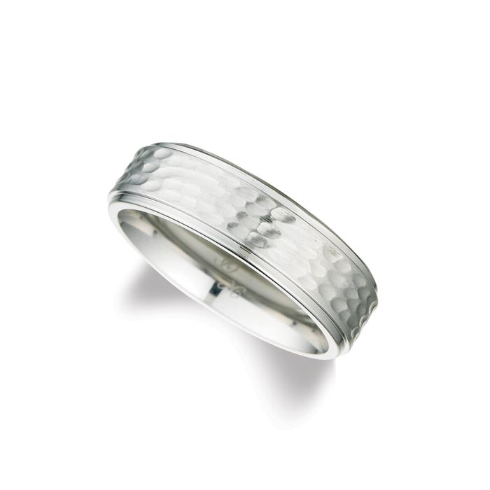 Men's 7mm Flat Hammered Cobalt Band with Polished Drop Edge Size 10