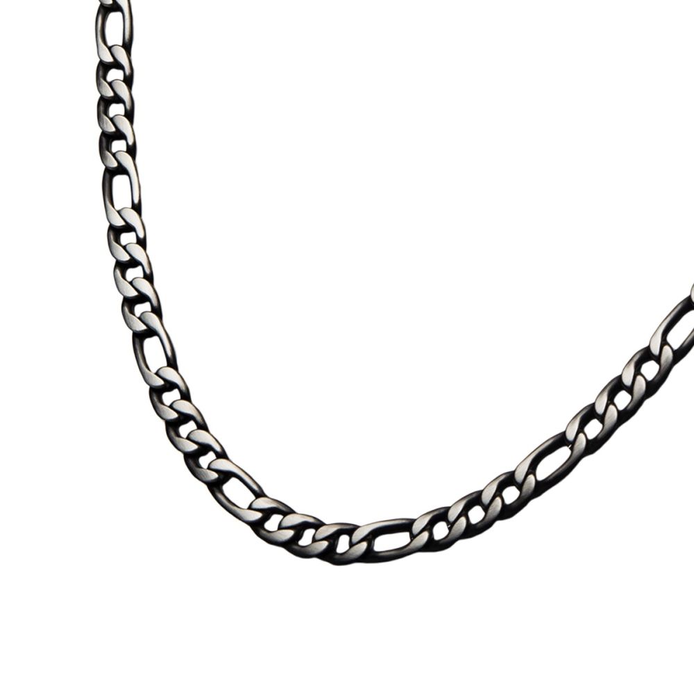 Men's Stainless Steel Black Plated 9.4mm Figaro Chain Necklace 24"