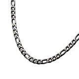 Men's Stainless Steel Black Plated 9.4mm Figaro Chain Necklace 24"