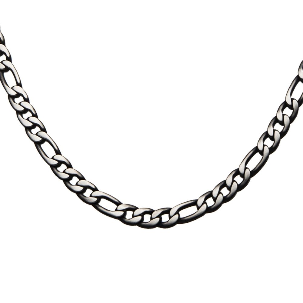 Men's Stainless Steel Black Plated 9.4mm Figaro Chain Necklace 24"