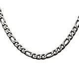 Men's Stainless Steel Black Plated 9.4mm Figaro Chain Necklace 24"