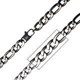 Men's Stainless Steel Black Plated 9.4mm Figaro Chain Necklace 24"